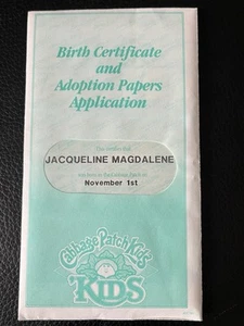 Etiqueta de muñeca y certificado de nacimiento Cabbage Patch Kids 1987 papeles de adopción niños - Imagen 1 de 7
