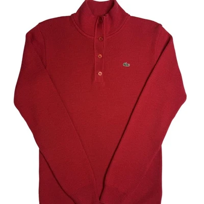 Lacoste Sweater Womens Small Red Wool Blend Mock Neck Henley Croc Logo Pullover - Image 1 of 4