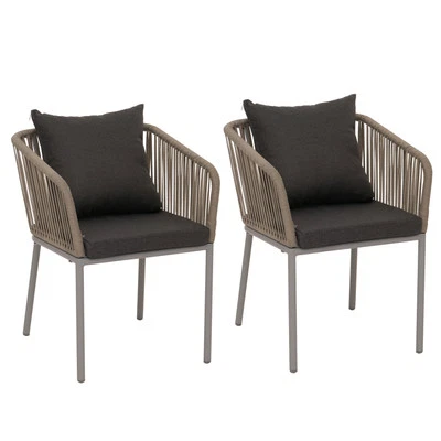 B-Ware 2er-Set Gartenstuhl MCW-N41, Armlehne, Rope, grau, Kissen dunkelgrau - Bild 1 von 4