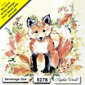 (5278) DOS servilletas artesanales de papel para bebidas/cócteles decoupage - ZORRO DE OTOÑO - Imagen 1 de 4