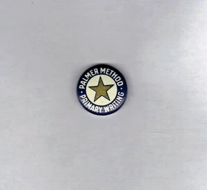 VINTAGE PINBACK LAPEL PIN PALMER METHOD HANDWRITING SCHOOL Original Paper Insert - Picture 1 of 2
