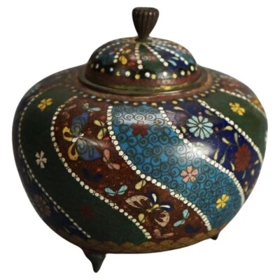 古董日本景泰蓝花卉上釉脚传感器 C1920 — 第 1/4 张图片