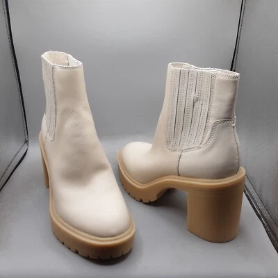 Dolce Vita Caster H2O 靴子女式 6M 米色象牙色皮革防水 A59 — 第 1/4 张图片