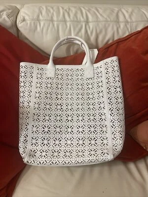 Bolso de Mano TORY BURCH Blanco Corte Láser Charol Shopper Piscina Playa Bolso Foto 1 de 4