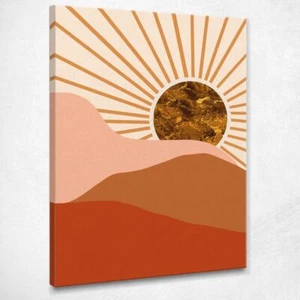 Malerei Boho Chic Minimal Sunrise Mit Goldener Sonne Und Orange Hills , bho1 dru - Bild 1 von 4