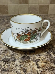 Fitz And Floyd China St. Nicholas Porcelain Flat Cup Saucer Set Gold Trim Vtg - Picture 1 of 20
