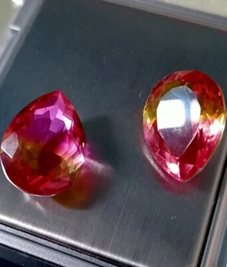 36.90 CT Sparkling Wonderful A+ Bi-Multicolor Pear Cut Tourmaline Gemstone 2Pcs - Picture 1 of 9