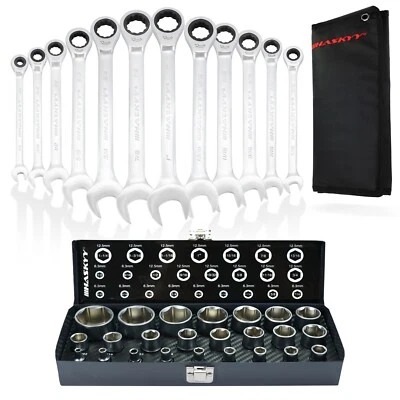 HASKYY Set attrezzi pollici chiavi a bussola e a cricchetto 36 pezzi bussole SAE