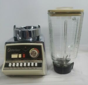Vintage Osterizer Imperial Pulse Matic 16 Blender Glass Pitcher Almond Chrome 