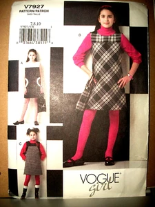 Child Girl Vogue Pattern V7927 Retro Dress Jumper Handbag UNCUT Size 7-8-10 OOP - Picture 1 of 2
