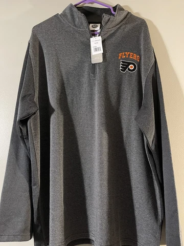 NHL Philadelphia Flyers Mens Long Sleeve Sweater M Gray 1/4 zip New Collared Cover