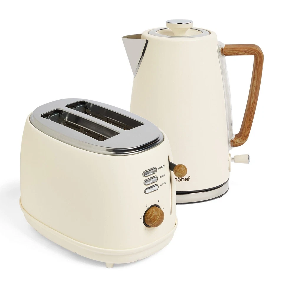 VonShef Kettle and Toaster Set - Nordic Cream