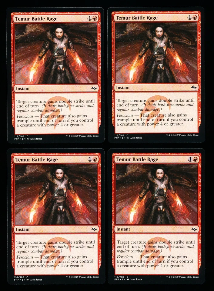 * * 4x Temur Battle Rage x4 * * Fate Reforged MTG VLP-NM Very Light Play to NM - Image 1 of 1