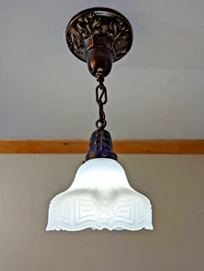 282 Vintage Antique Art Deco Glass Shade  Light Fixture Chandelier Pendant - Picture 1 of 13