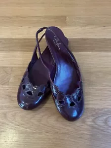 VGUC Cole Haan Patent Leather Slingback Cutout Round Toe Flats - Wine - Size 5 - Picture 1 of 4