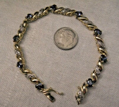 Pulsera - Plata 925 con Superposición de Oro - 9 Piedras de Zafiro - Cierre de Seguridad Foto 1 de 4