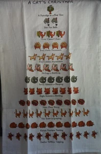 A Cat's Christmas 100% cotton 18"x26" decorative dishtowel, 12 Days of Christmas - Picture 1 of 5