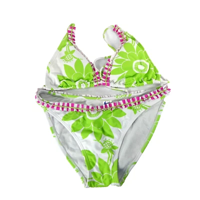 Malibu Dream Girl Green White Pink L Floral Two Piece Bikini Swimsuit - Image 1 of 4