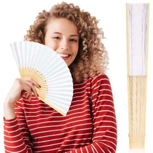 Blank Folding Fans Bamboo Paper Hand Held Fans Wedding Party Dance Fan DIY - Picture 1 of 11
