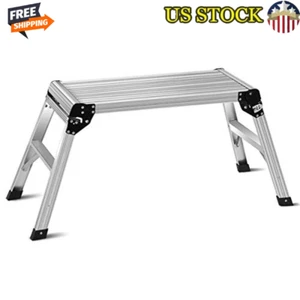 Aluminum Folding Work Platform Non-Slip Step Ladder Multi-Use Rust Resistant New - Picture 1 of 8