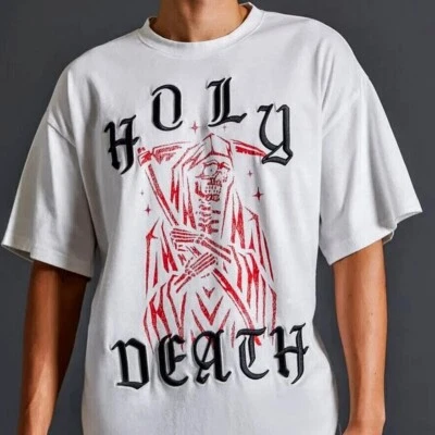 Forever 21 - Camiseta XL Para Hombre Blanca/Roja/Negro - Gráfico Reaper Bordado - Nueva Con Etiquetas Foto 1 de 4