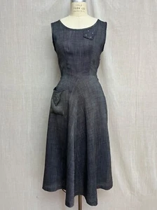 Vintage 40s 50s Rayon MCM Day Dress Sundress Sharkskin Rhinestone Rockabilly S/M - Picture 1 of 17