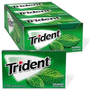 Trident Spearmint Gum Senza Zucchero, 12 Confezioni da 14 Pezzi (168 Pezzi Totali) - Foto 1 di 4