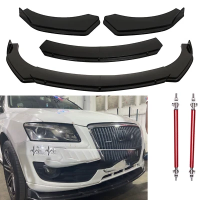 Bumper Lip Spoiler Splitter Body Kit + Strut Rods Glossy Black For Audi Q5 Foto 1 de 4