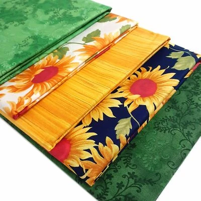 LINCOLN CRAFTS Fat Quarters / Squares Fabric Bundle - Sunflower Plants - 100% Cotton Floral