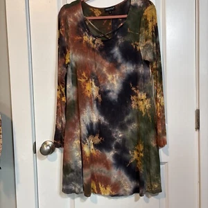 Simply Southern Tunic Dress Women’s Size S Brown Tie-Dyed Long Sleeve Pockets - Picture 1 of 8