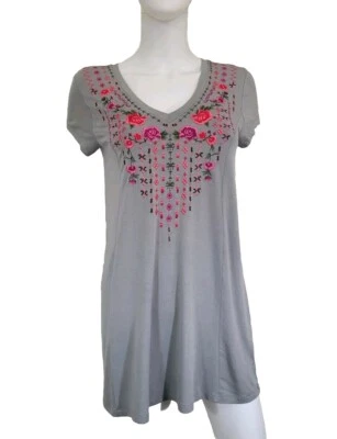 Sahalie женщин Топ блузка размер L V шеи вышитый эластичной пуловер серый (34) - Изображение 1 из 4