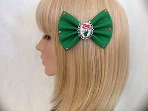 Ariel the little mermaid hair bow clip rockabilly pin up disney green red - Foto 1 di 1