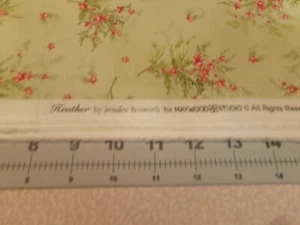 3/4 YD 44" VINTAGE "HEATHER" by MAYWOOD STUDIO PASTEL GREEN/RED FLORAL # 5222 - Picture 1 of 2
