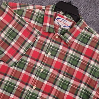 Vintage Abercrombie Men’s Medium Red Flannel Button Up Short Sleeve Skater 90s - Image 1 of 4