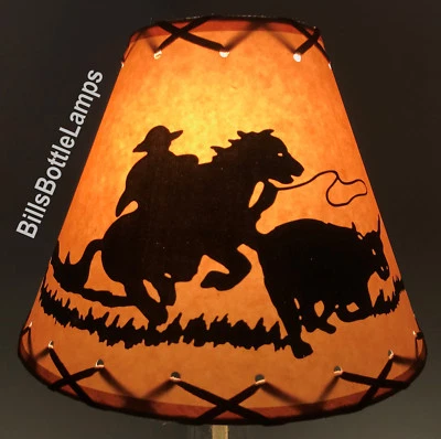 Luz de mesa de vaquero y caballo cabina cabaña lámpara sombra bombilla con clip 9" cono con cordones X Foto 1 de 4