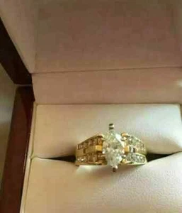 2Ct Marquise Cut Lab-Created Diamond Women's Wedding Ring 14K Yellow Gold Plated - Picture 1 of 2