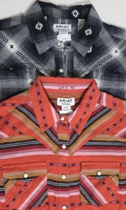 NUEVO CON ETIQUETAS Camisa Ariat Real Mujer Talla M Oasis Storm Serape Manga Larga Perla A Presión Azteca - Imagen 1 de 17