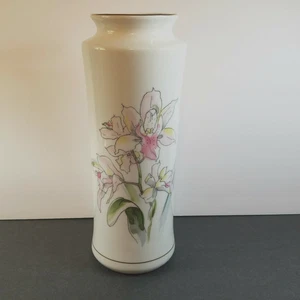 12" weiße Porzellan Vase Orchideen & Goldrand Japan Künstler Hacken Preis Produkte - Bild 1 von 5