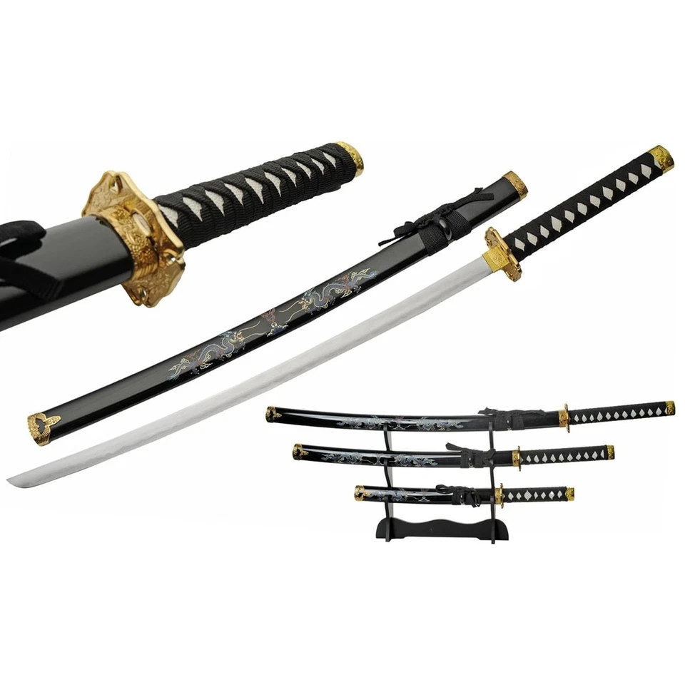 39,5-дюймовый 3-компонентный двойной драконий меч WS со стальным лезвием с ножнами ABS и цубой - Изображение 1 из 4
