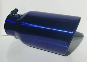 TRANSPARENT CHROME BLUE 4" INLET 8" OUTLET 15" LONG DIESEL EXHAUST TIP - Picture 1 of 5