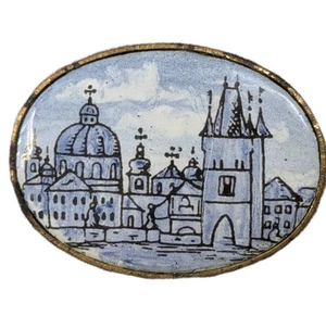 PRAHA PRAG handbemalte ovale Brosche Keramik Medaillon Czech Pottery blau - Bild 1 von 13