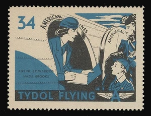 TYDOL FLYING "A" POSTER STAMPS OF 1940 - #34, AIRPLANE STEWARDESS HAZEL BROOKS - Picture 1 of 2