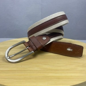 Lacoste Herren Gürtel Braun Leder & Canvas Gestreift Designer Gr. 40 MCM Preppy - Bild 1 von 13