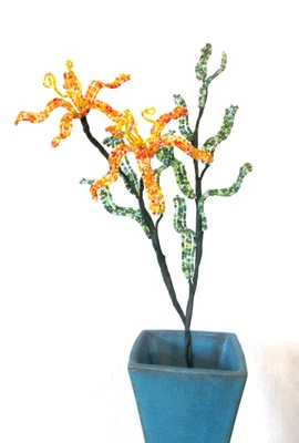 Французский стиль бисером оранжевая лилия и лист стержень элегантный декор свадьбы и подарки - Изображение 1 из 4