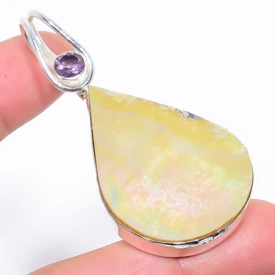 Natural Mother Of Pearl, Amethyst Pendant 2.5" C086 - Image 1 of 4