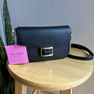 Kate Spade New York Katy Textured Black Leather Crossbody Flap Magnetic Closure - Picture 1 of 9