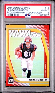 2024 Optic Jermaine Burton Primary Colors PSA 8 Gold Prizm /10 Bengals SP - Bild 1 von 2