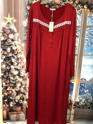 NUEVO Camisón largo suave Ekouaer para mujer, tumbona, Cottagecore con pintuck de encaje L Foto 1 de 4