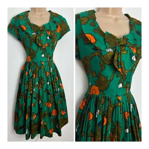 Vintage 1950s CARNEGIE "ITS A SYMPHONY" Green Floral Pleated Rockabilly Dress 6 - Picture 1 of 6