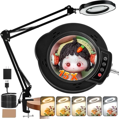15X Magnifying Glass with Light and Clamp, Lighted Magnifying Glass Desk Lamp LE - Image 1 of 4